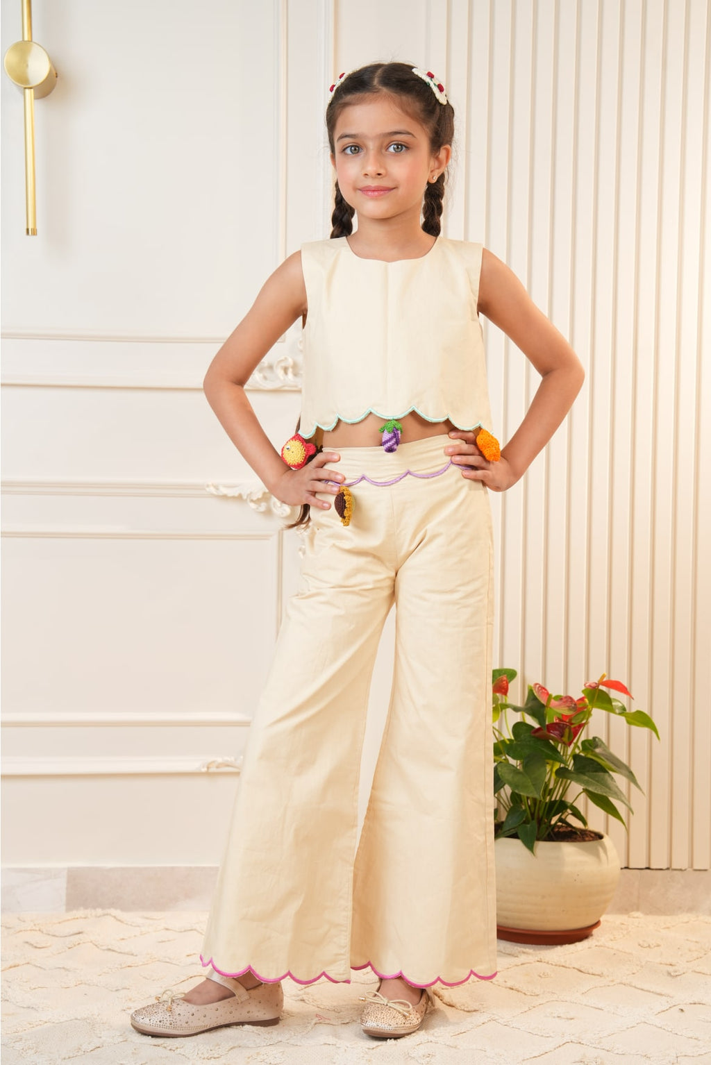 Beige crochet detail co-ord set