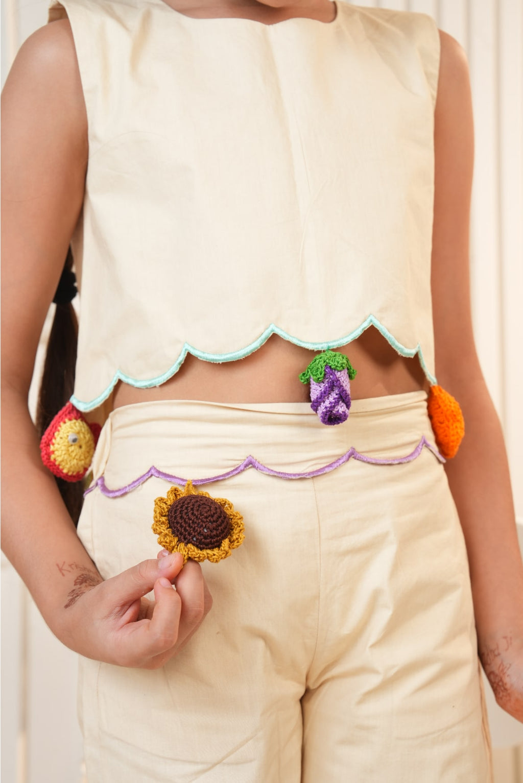 Beige crochet detail co-ord set