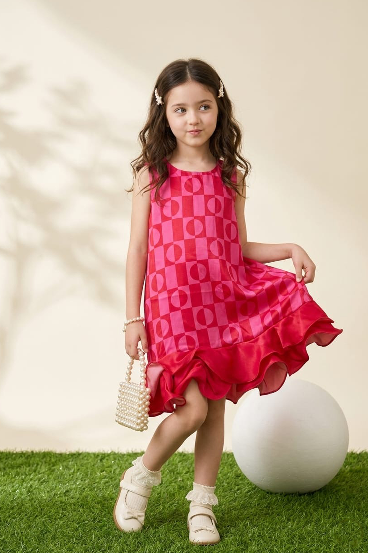 Pink Printed Frill Dress