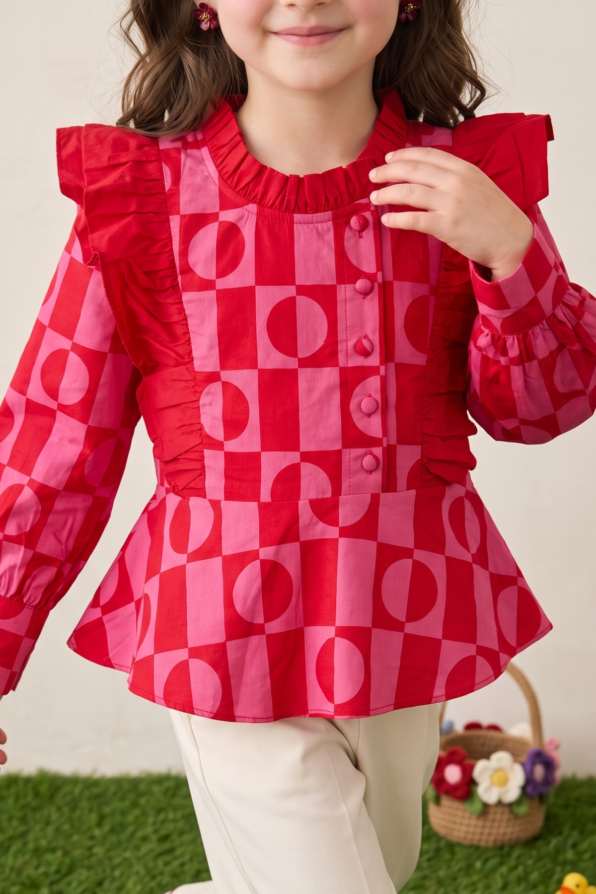 Pink Printed Frill Top