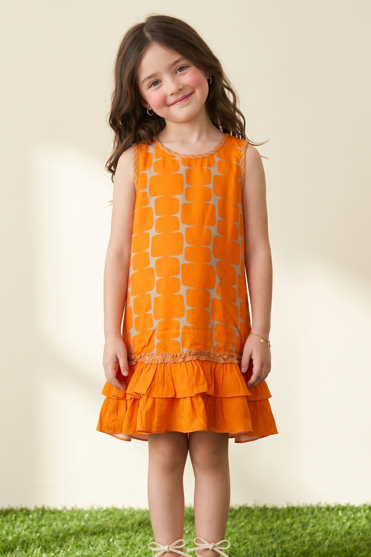 Mustard Printed Frill Dress