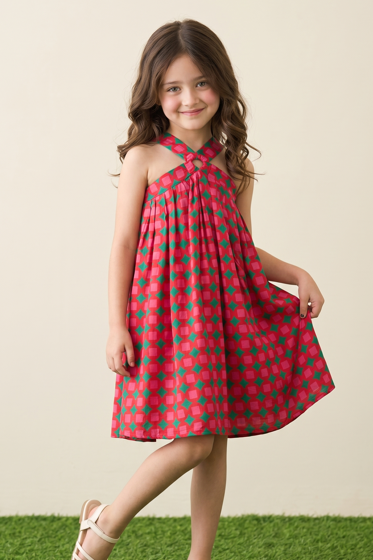 Red Printed Halter Dress