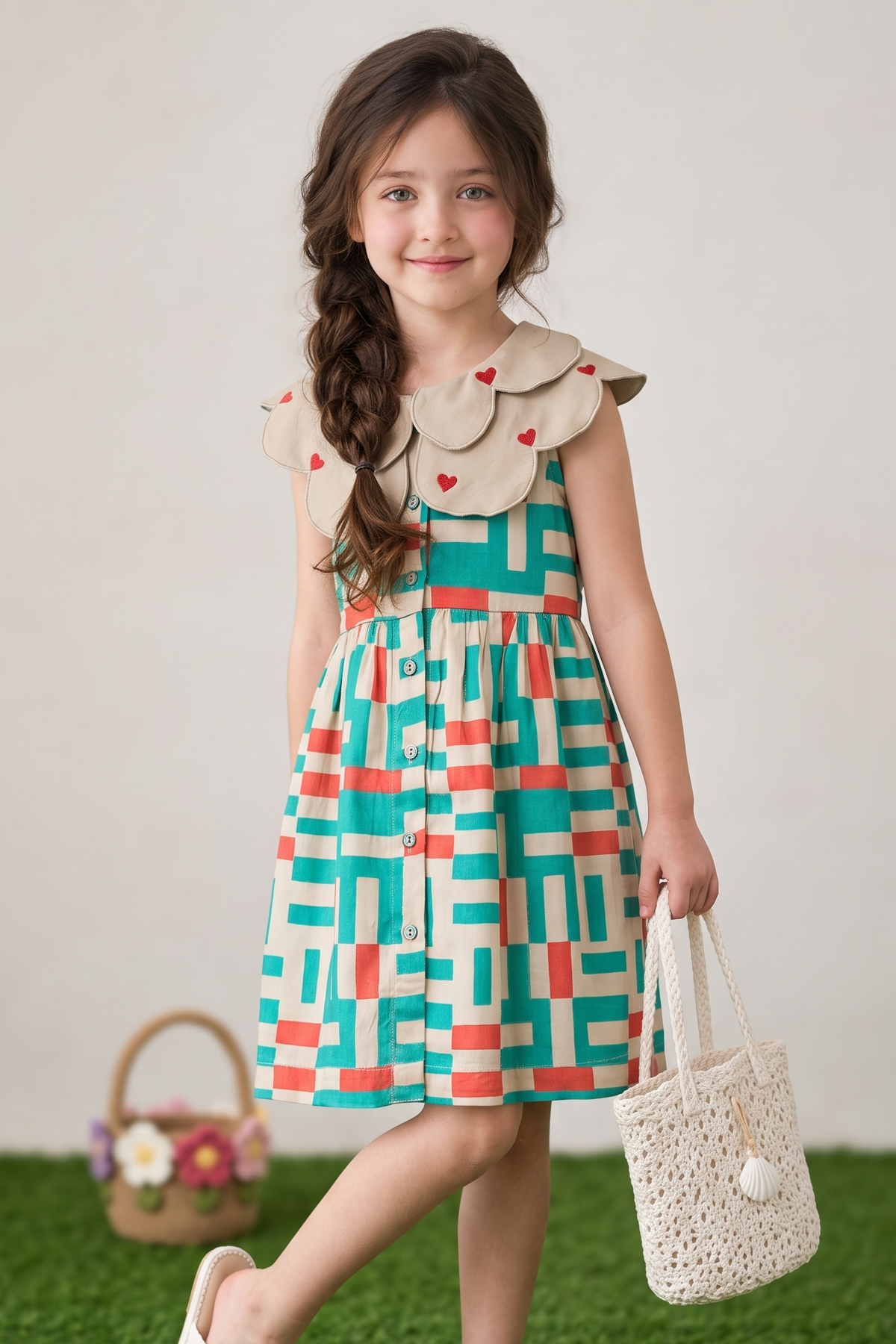 Blue Printed Collar Dress
