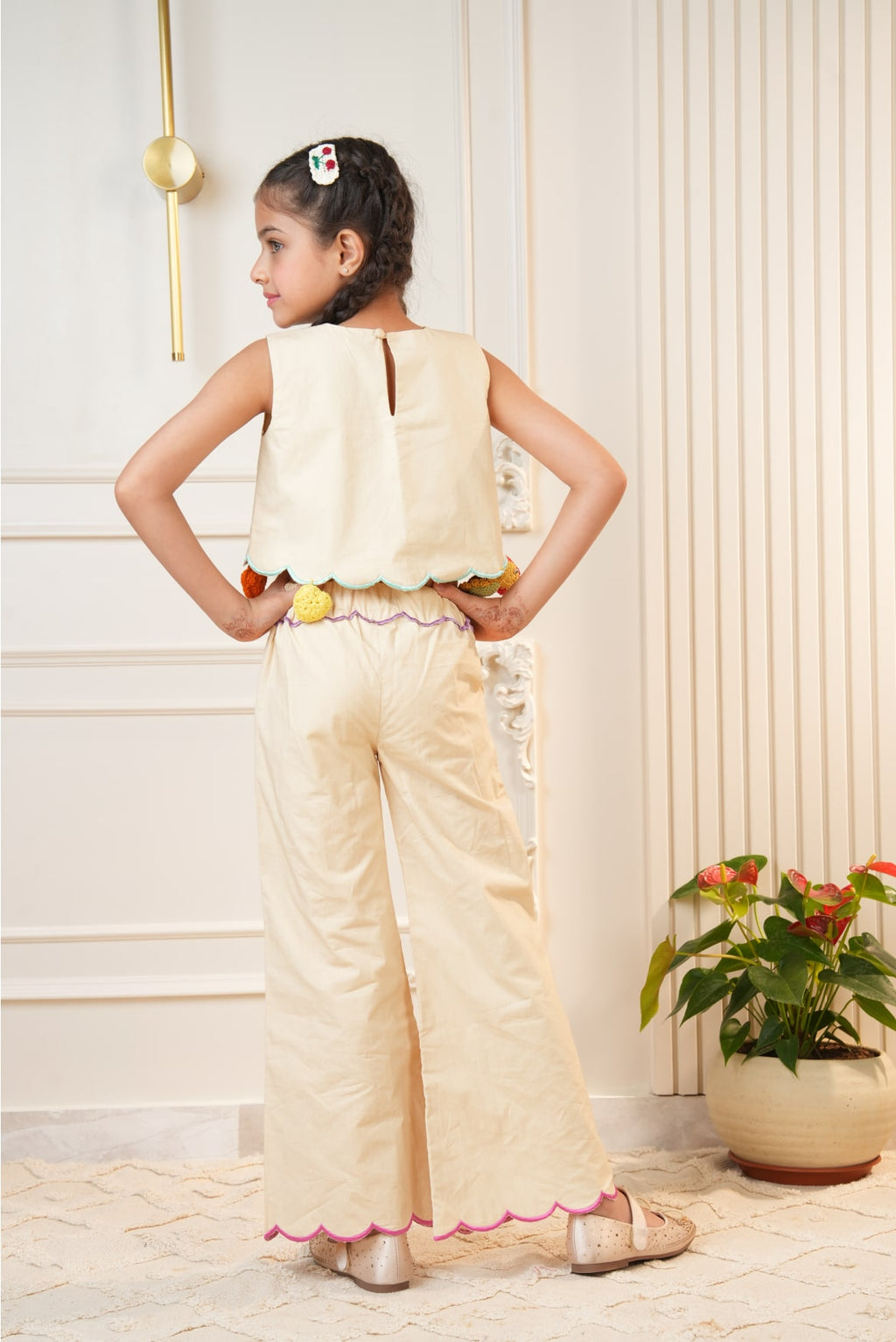 Beige crochet detail co-ord set