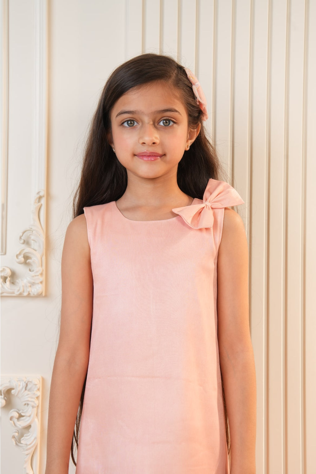 Peach frill dress with bow