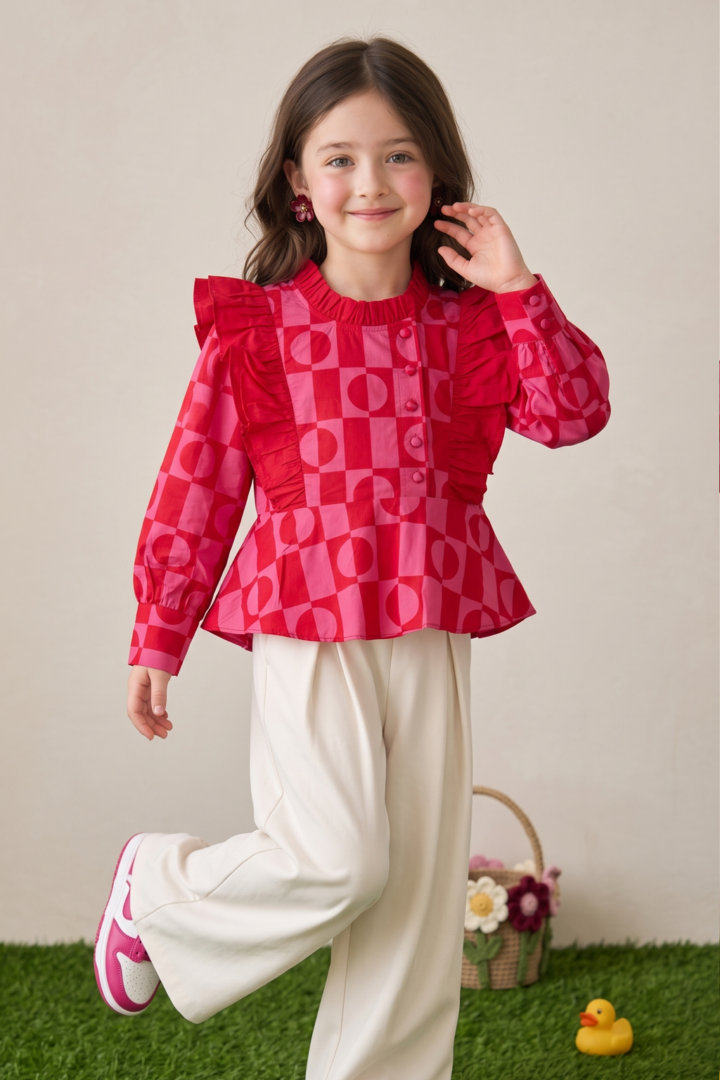 Pink Printed Frill Top