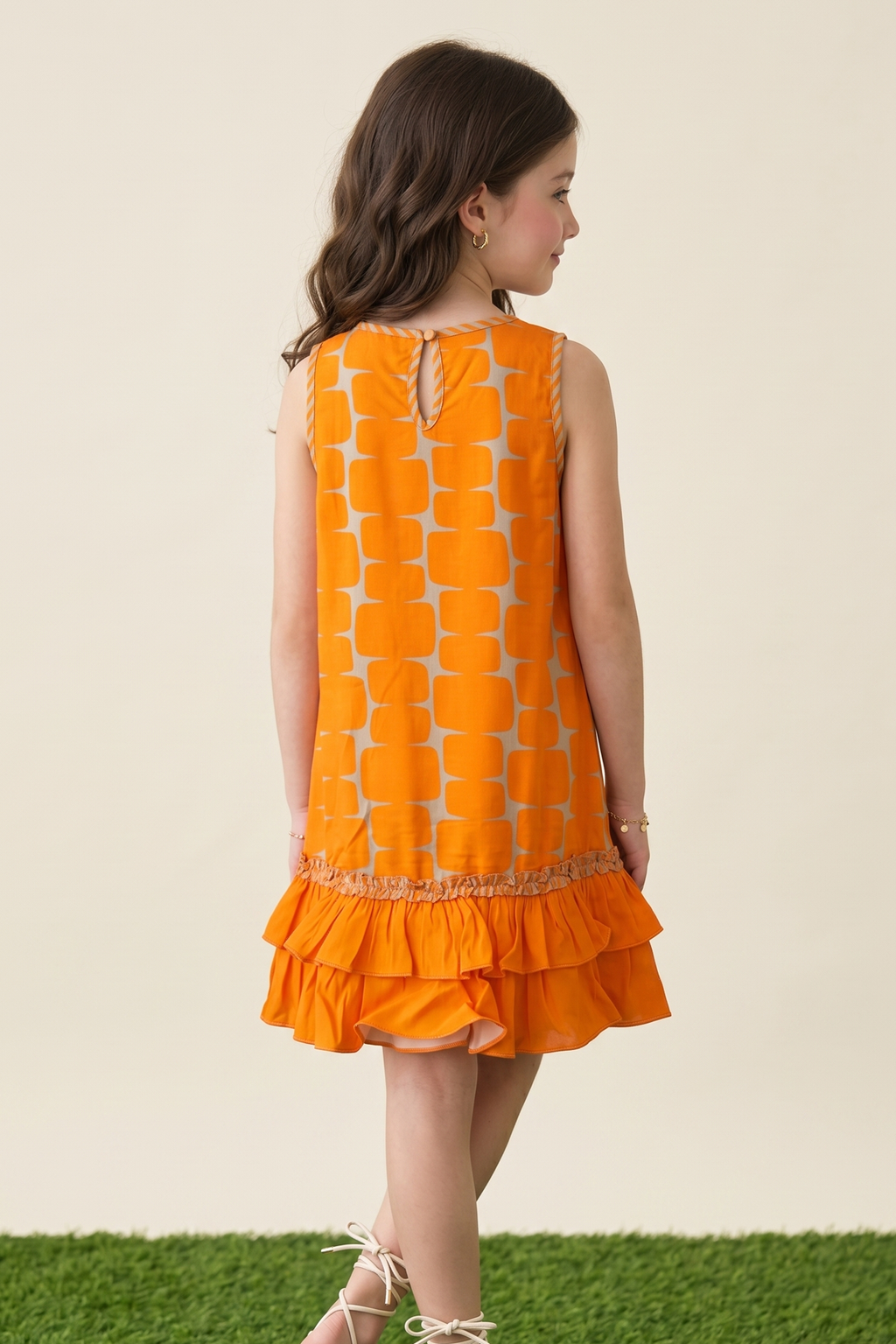 Mustard Printed Frill Dress