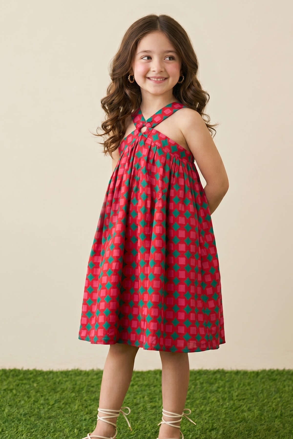 Red Printed Halter Dress