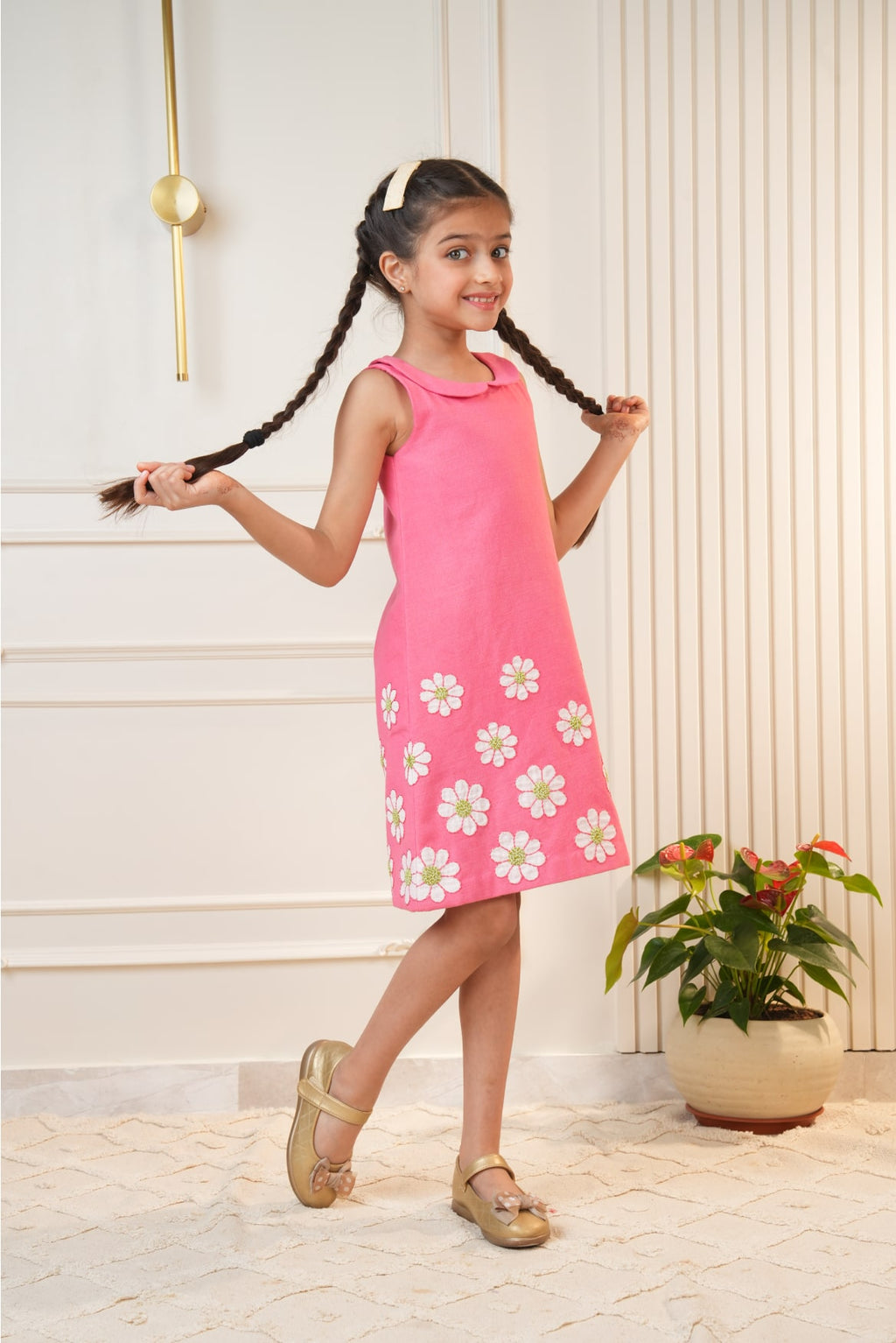 Pink hand embroidered dress