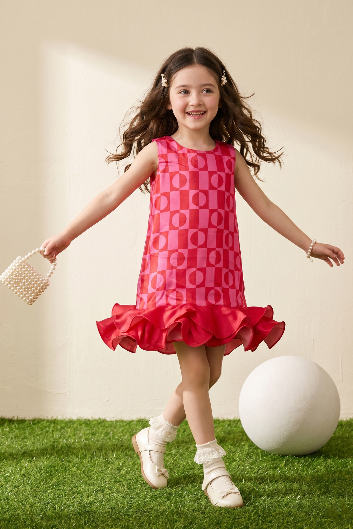 Pink Printed Frill Dress