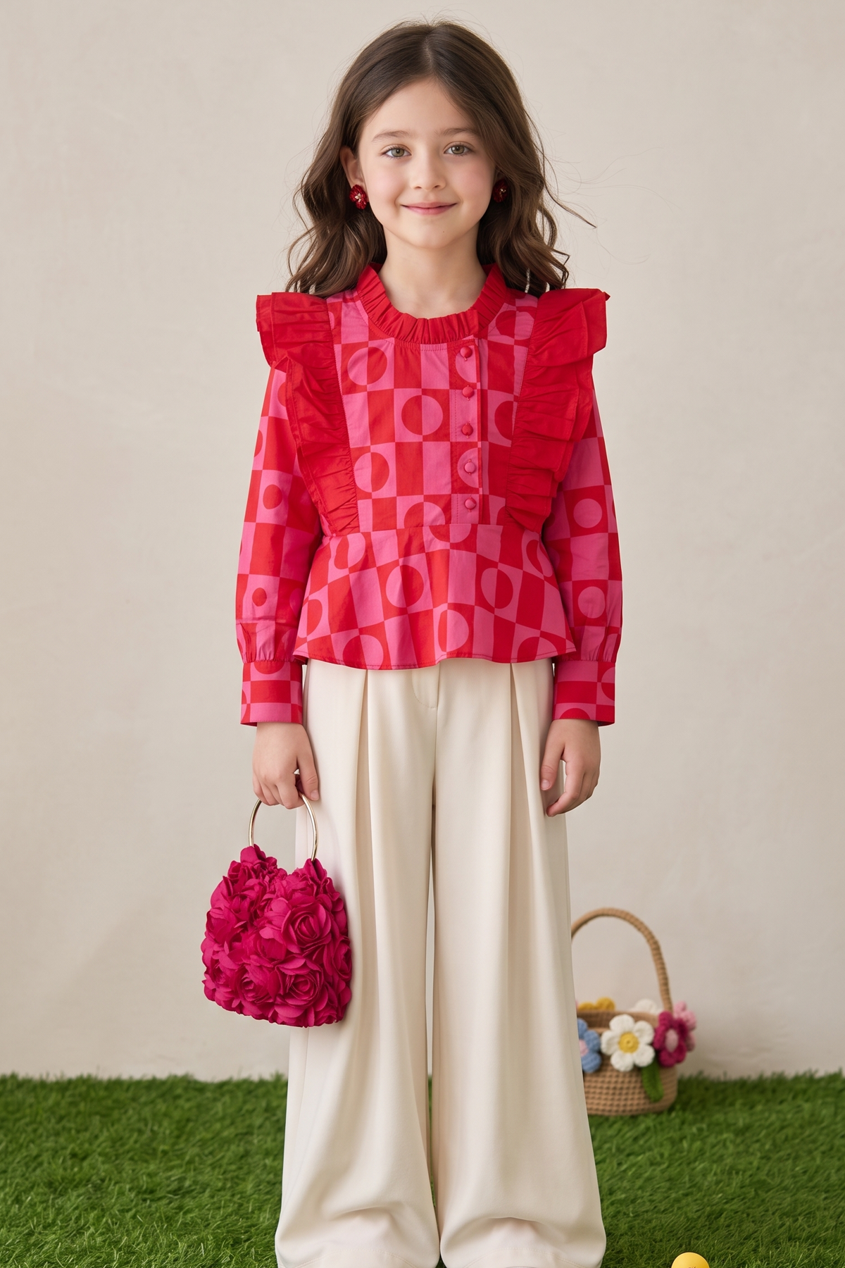 Pink Printed Frill Top