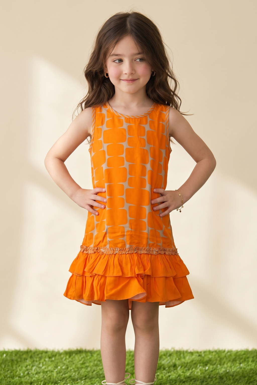 Mustard Printed Frill Dress