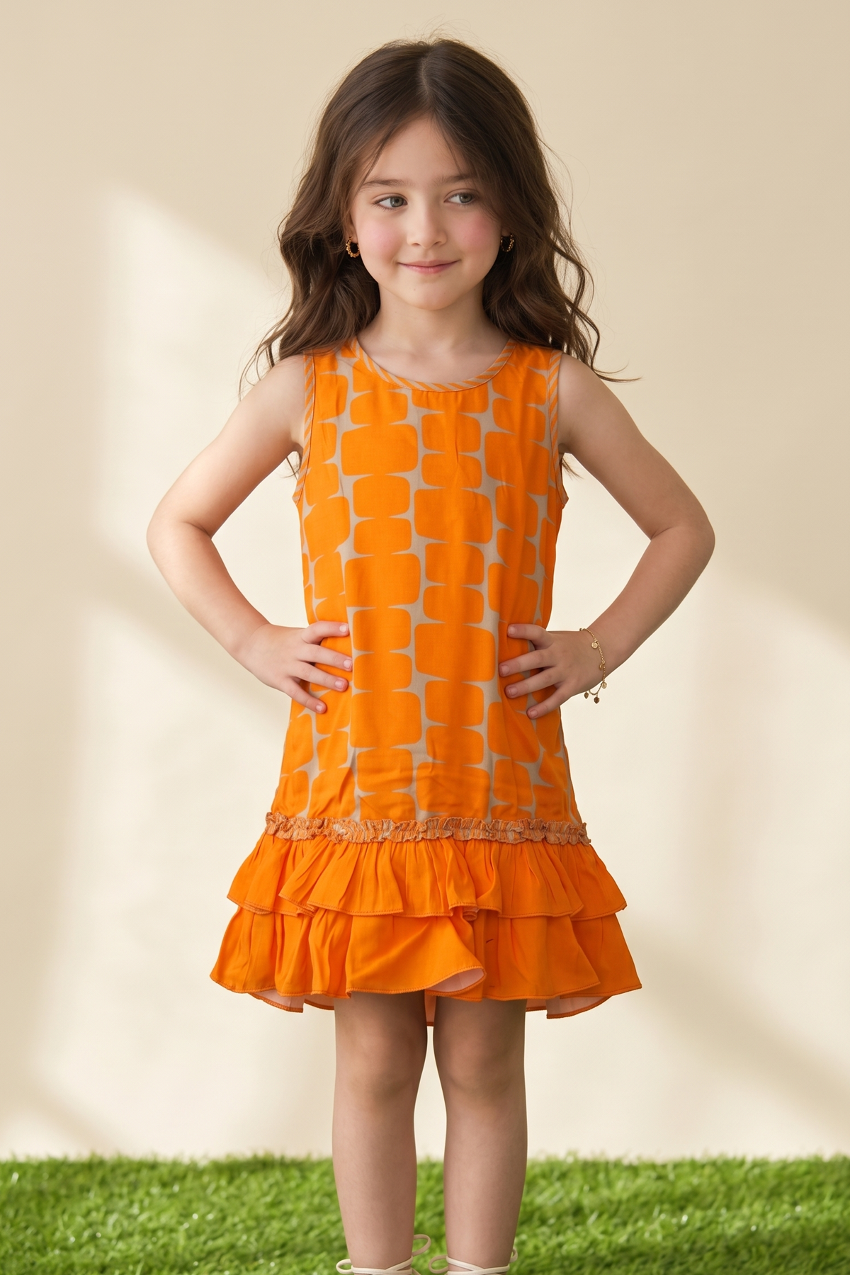 Mustard Printed Frill Dress