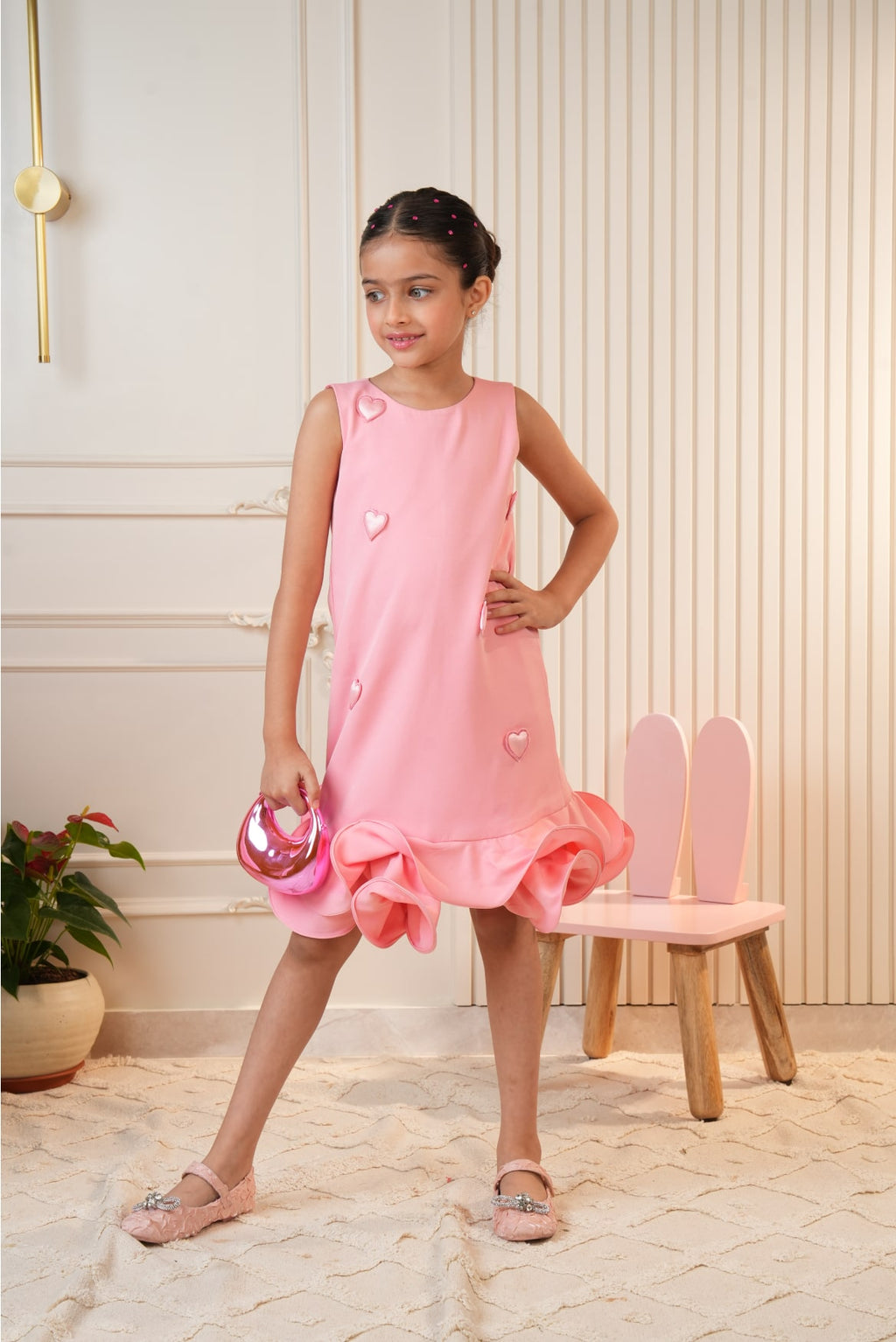 Pink frill dress with hearts