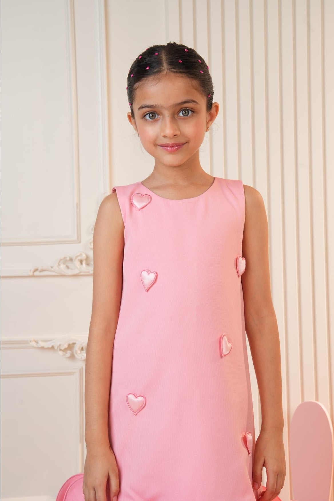 Pink frill dress with hearts