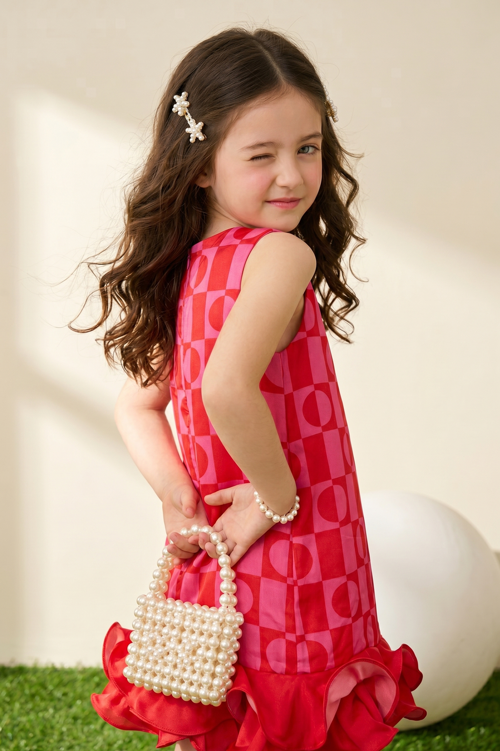 Pink Printed Frill Dress