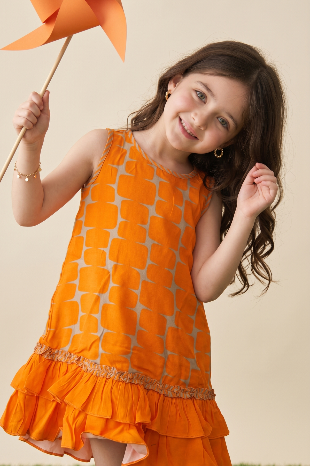 Mustard Printed Frill Dress
