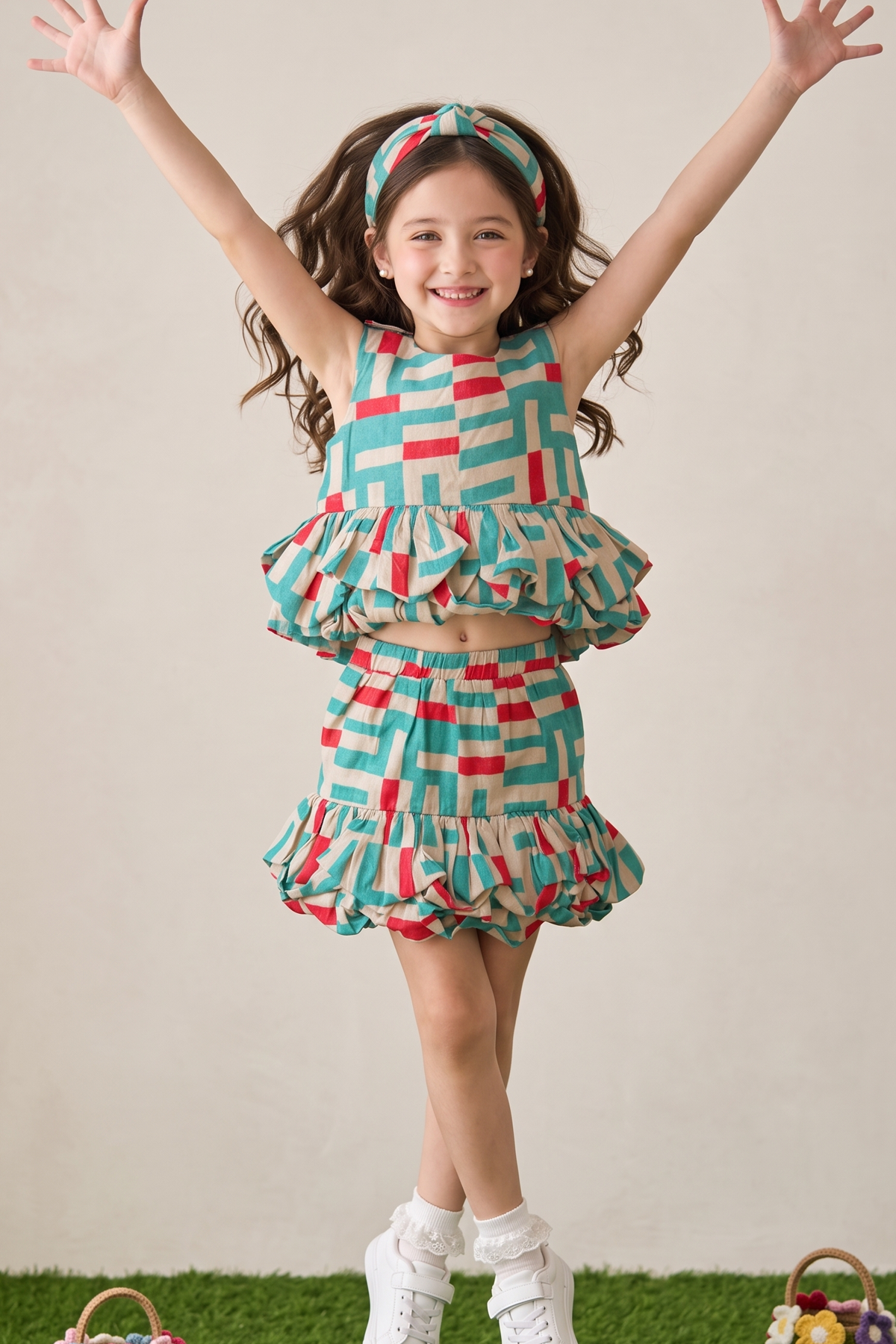 Blue Printed Frill Co-ord Set