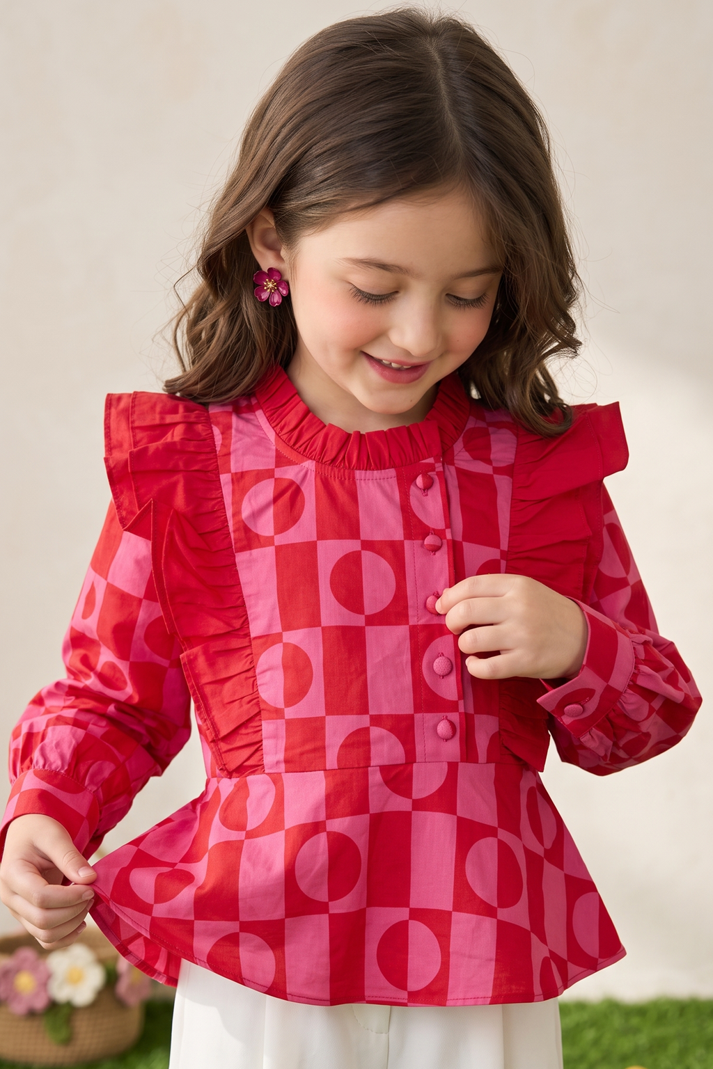 Pink Printed Frill Top