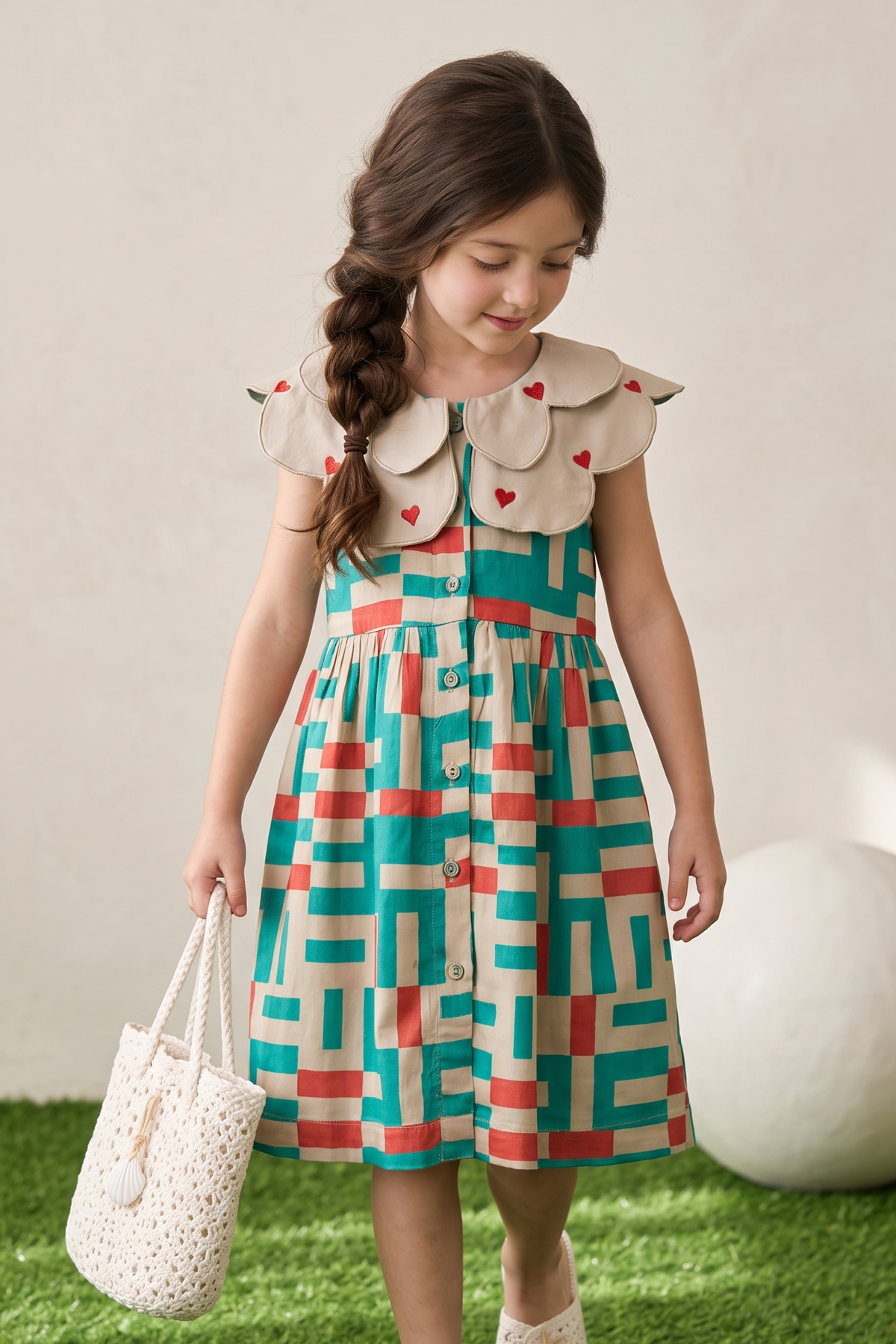 Blue Printed Collar Dress