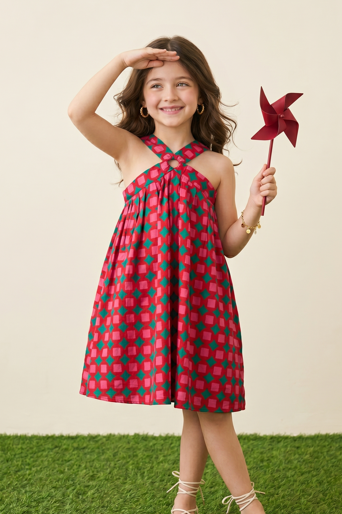 Red Printed Halter Dress