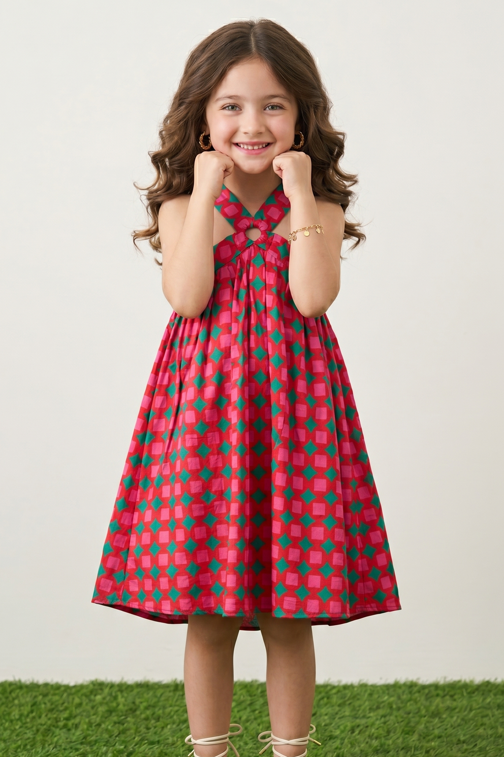 Red Printed Halter Dress