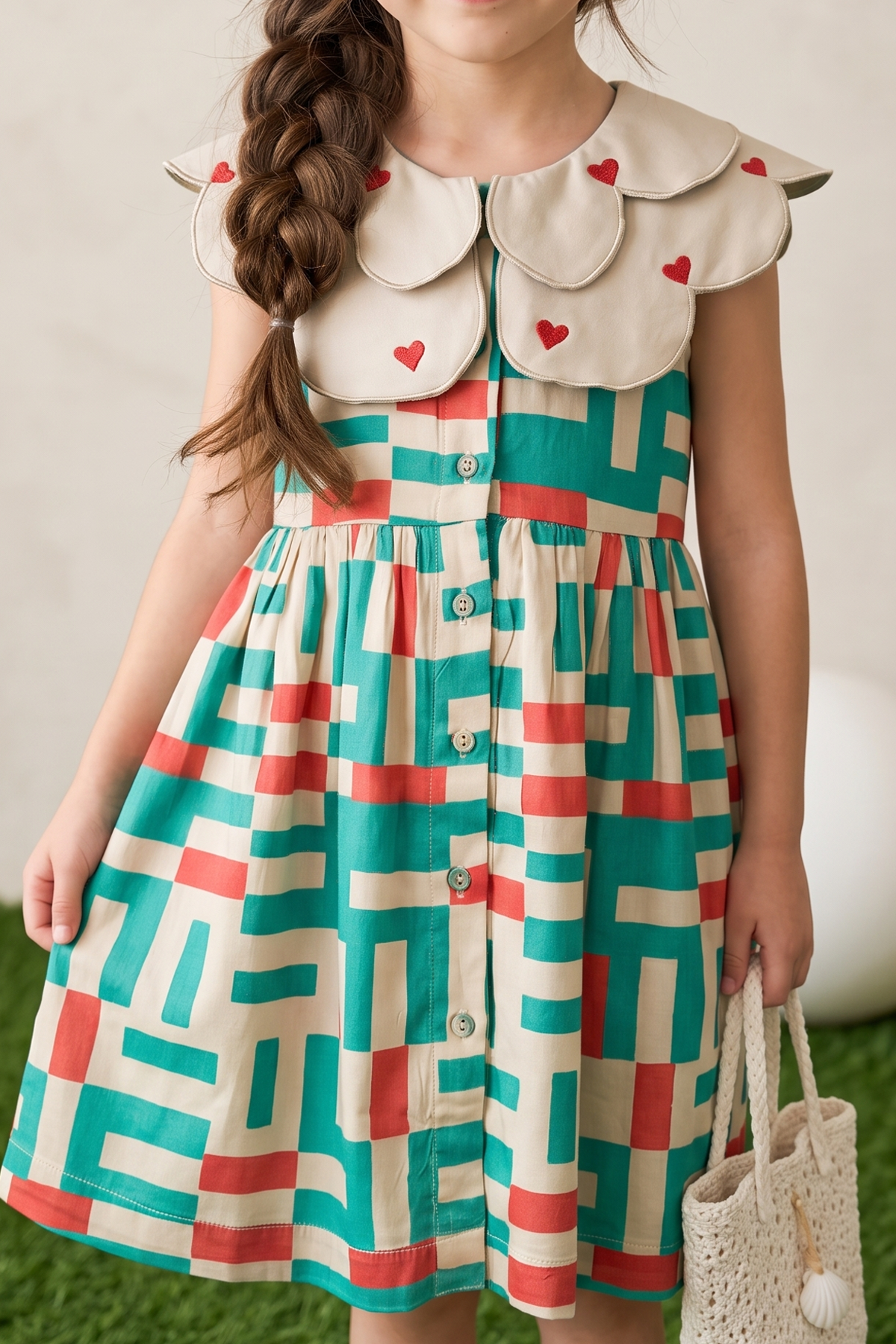 Blue Printed Collar Dress