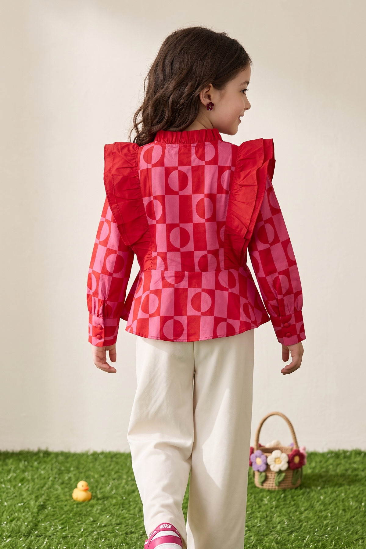Pink Printed Frill Top