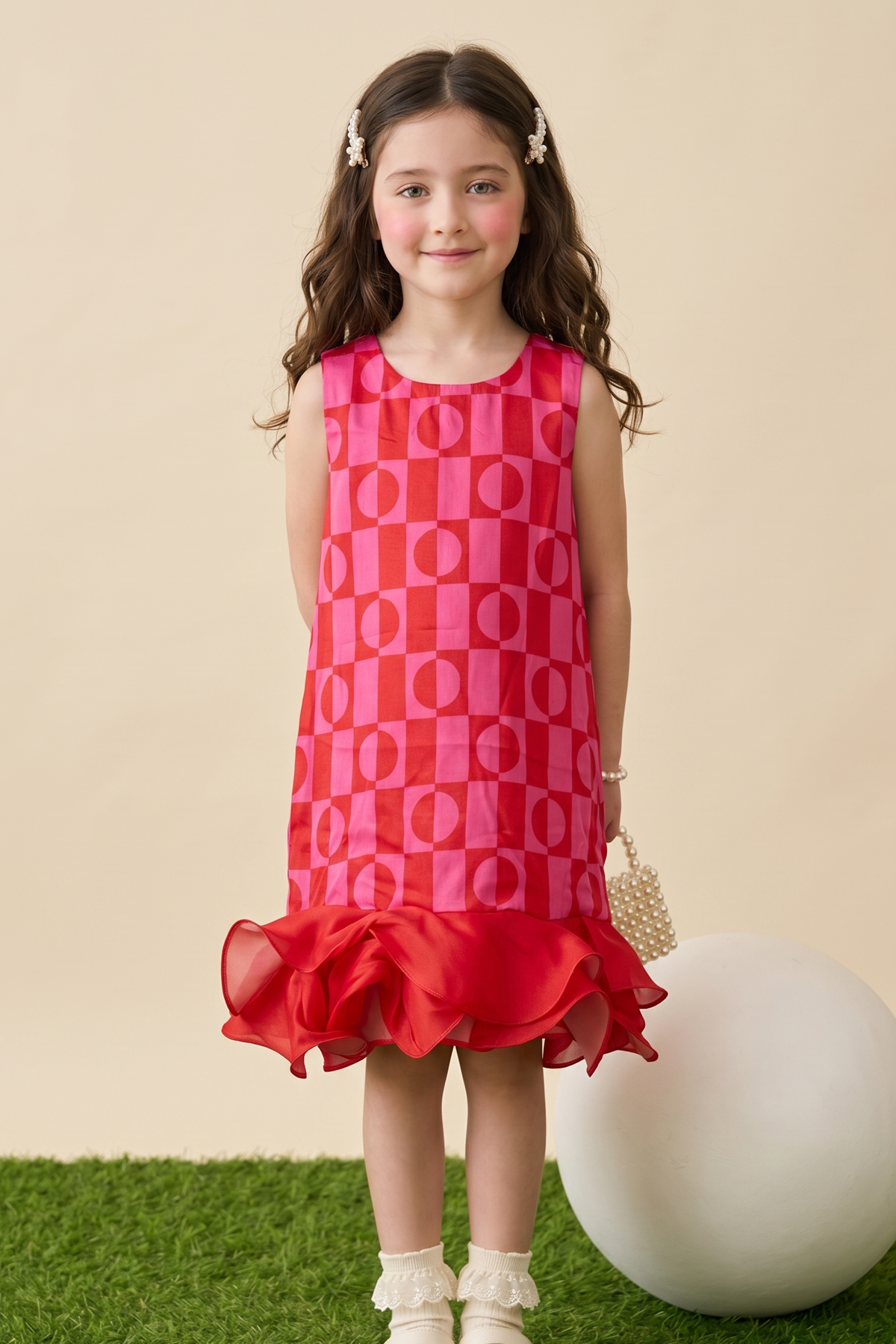 Pink Printed Frill Dress
