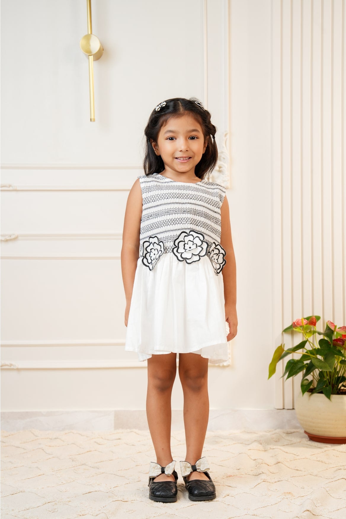 White smocked embroidered dress