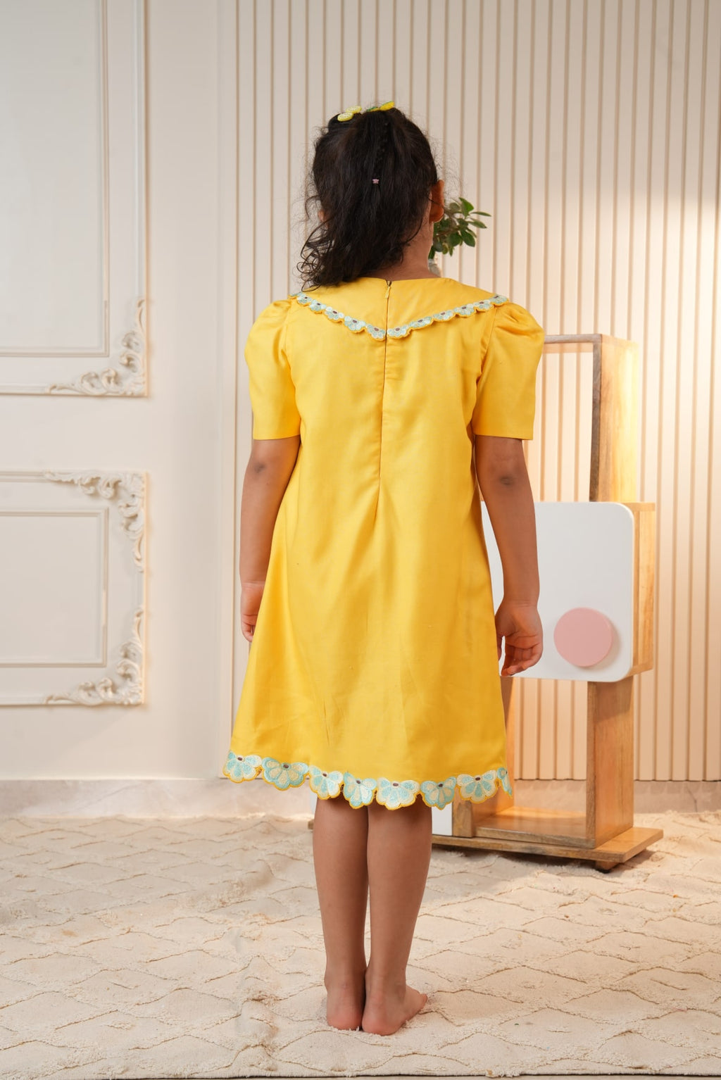 Yellow Embroidered Collar Dress