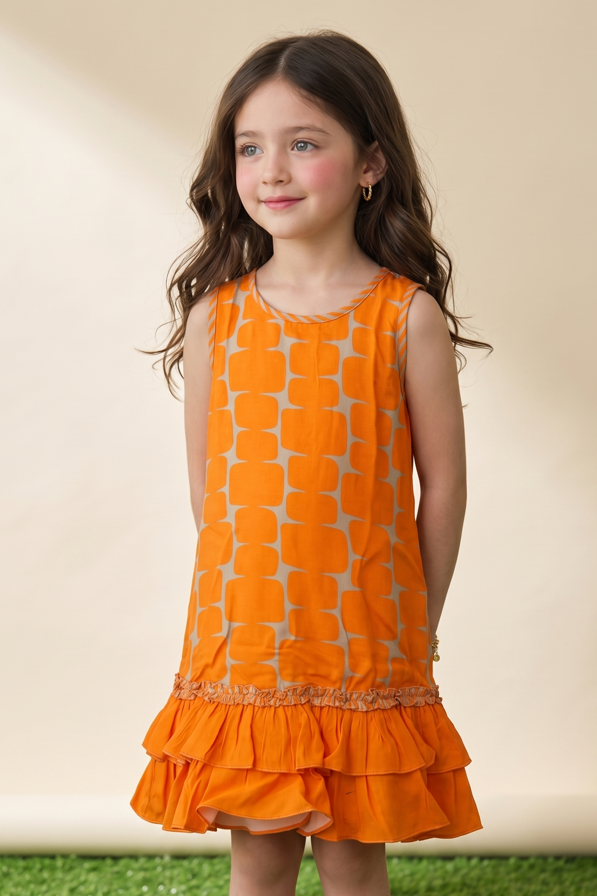 Mustard Printed Frill Dress