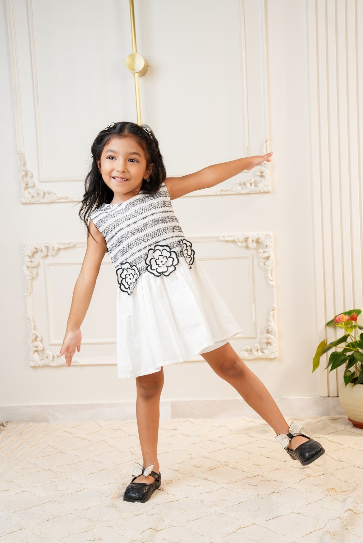 White smocked embroidered dress