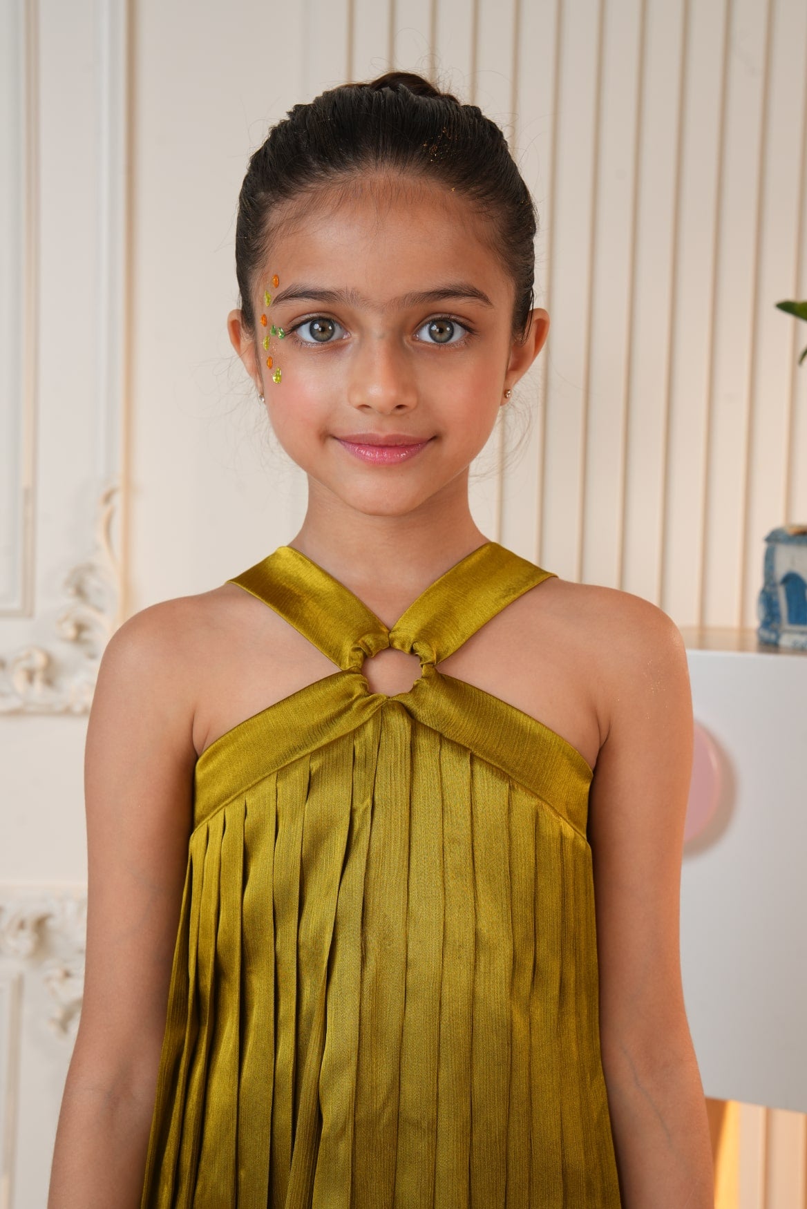 Golden Brown Pleated Flared Dress