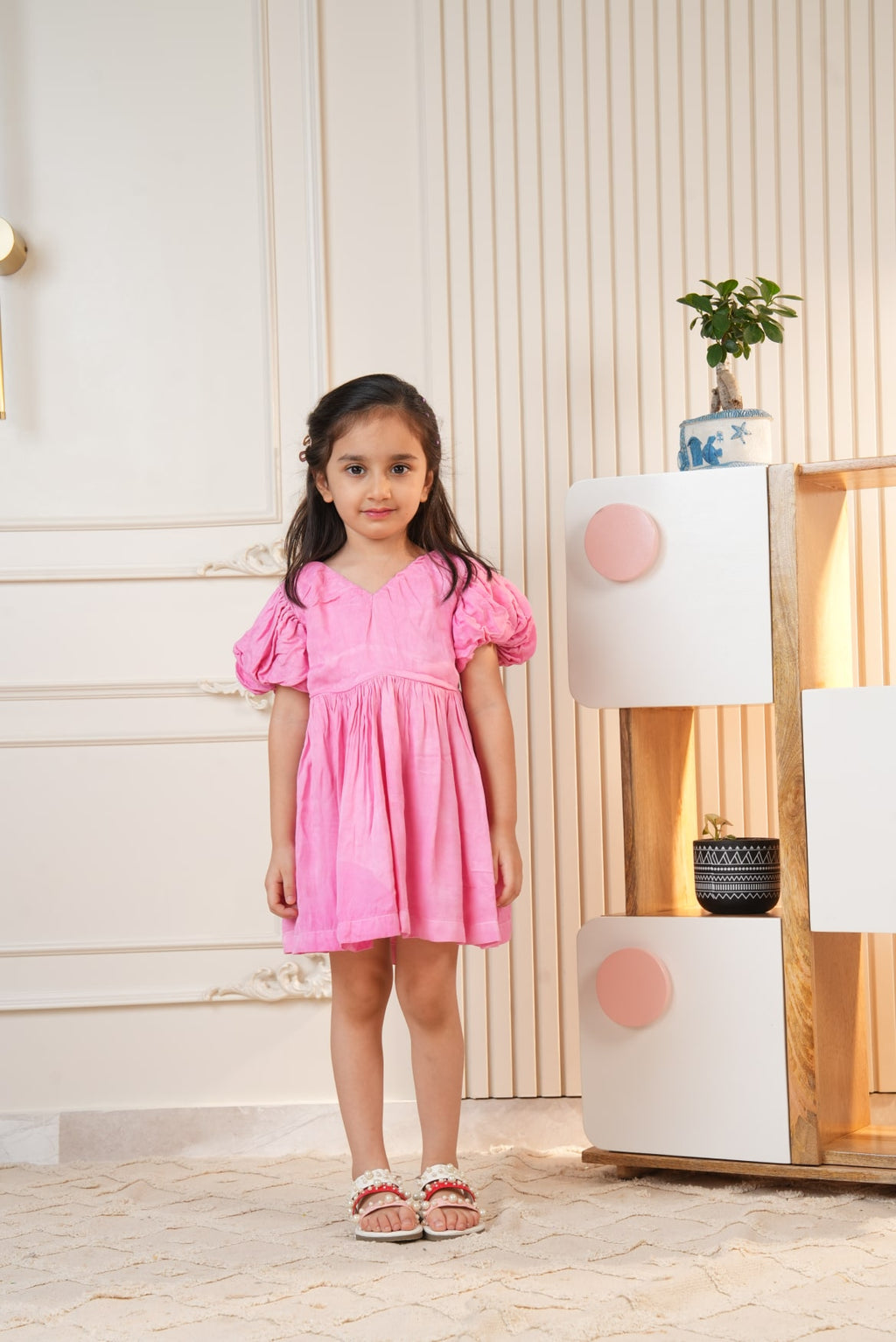 Pink Dress with Puff Sleeves