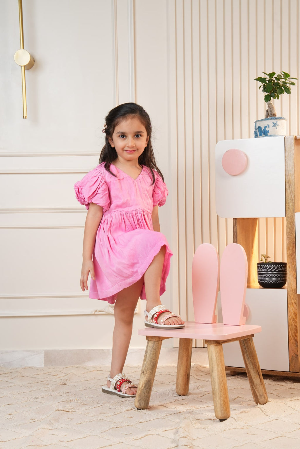 Pink Dress with Puff Sleeves