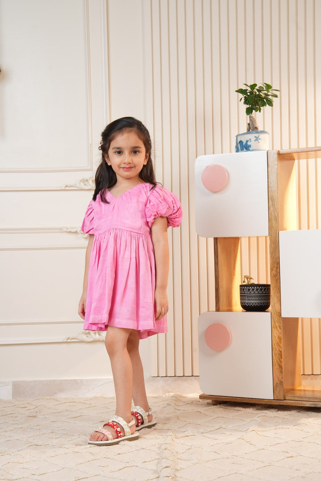 Pink Dress with Puff Sleeves