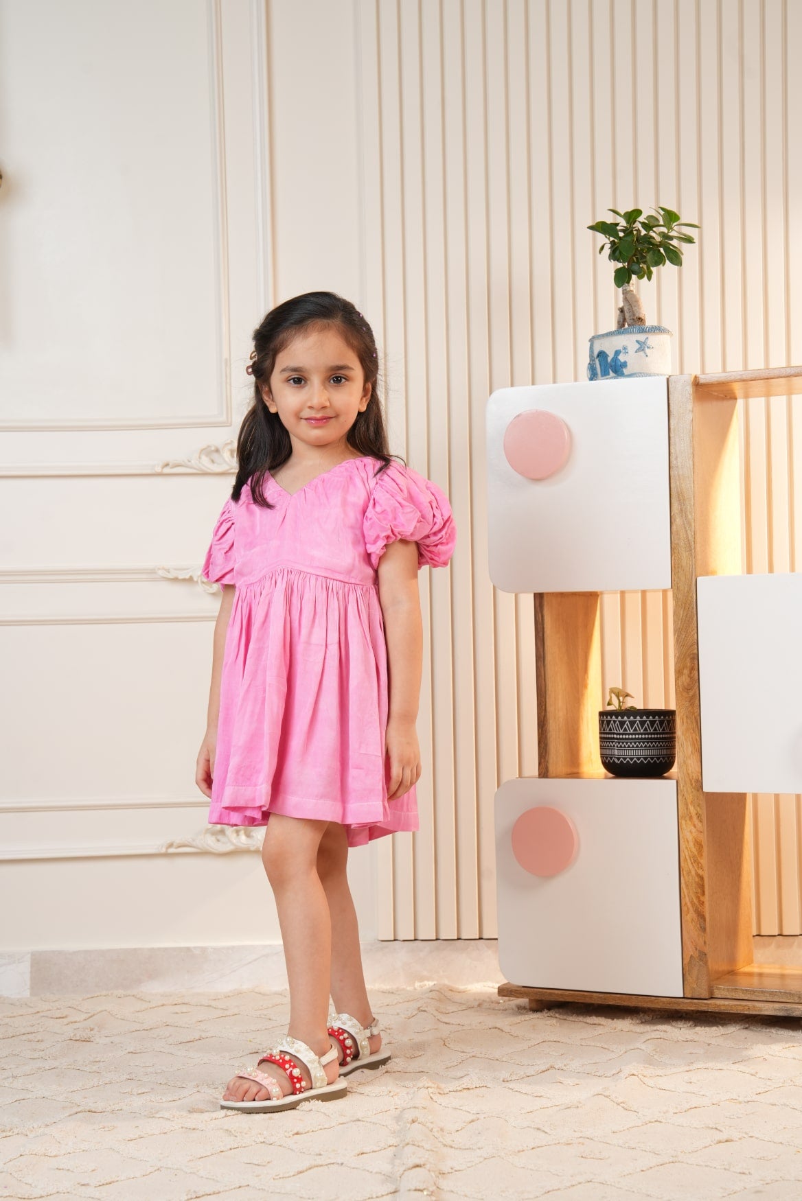 Pink Dress with Puff Sleeves