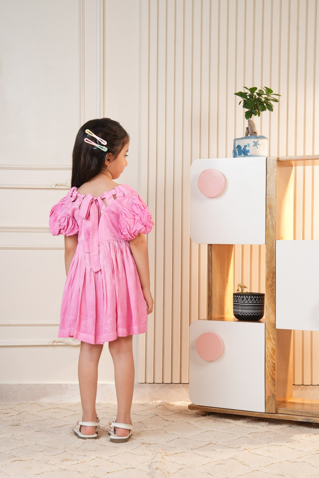 Pink Dress with Puff Sleeves