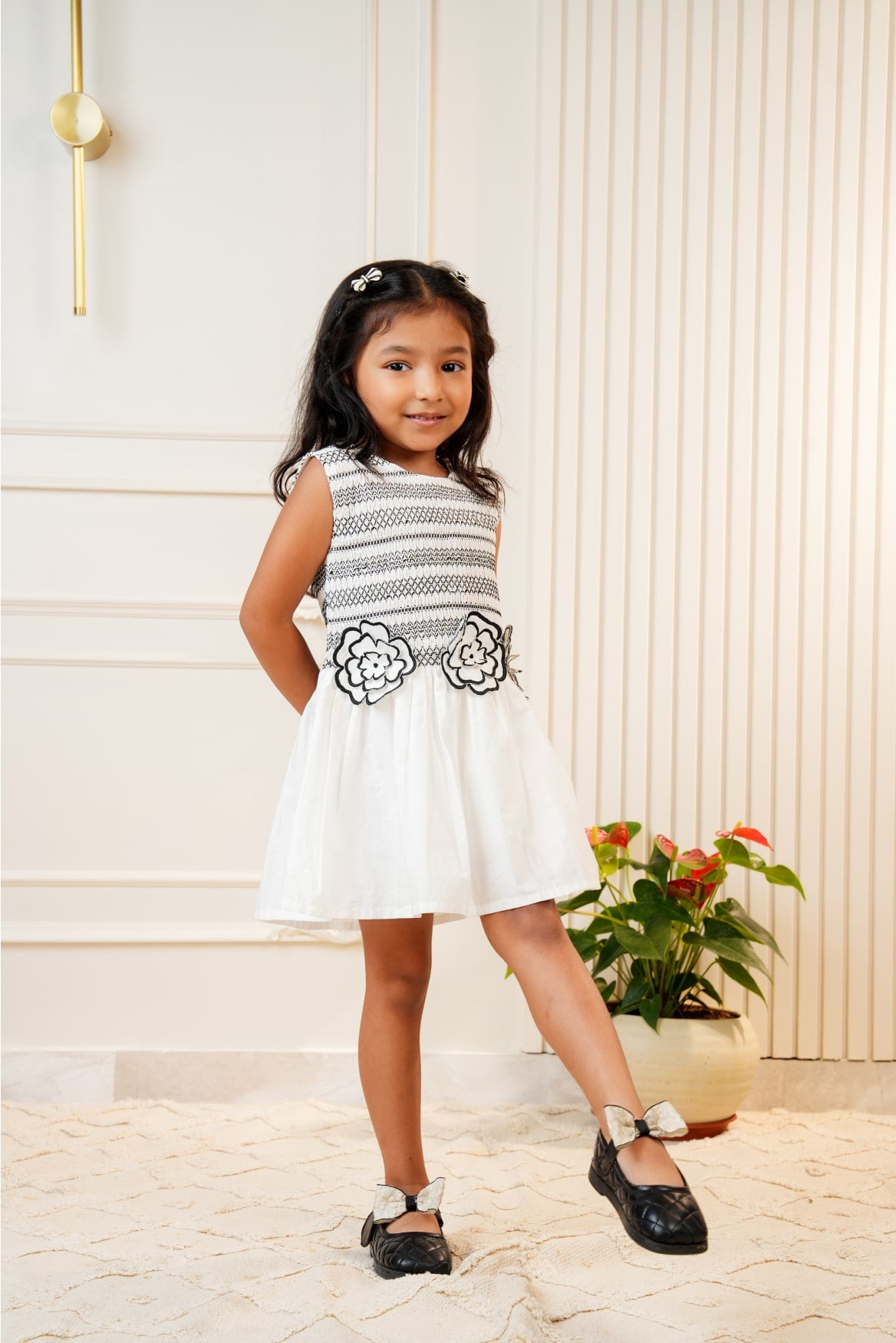 White smocked embroidered dress