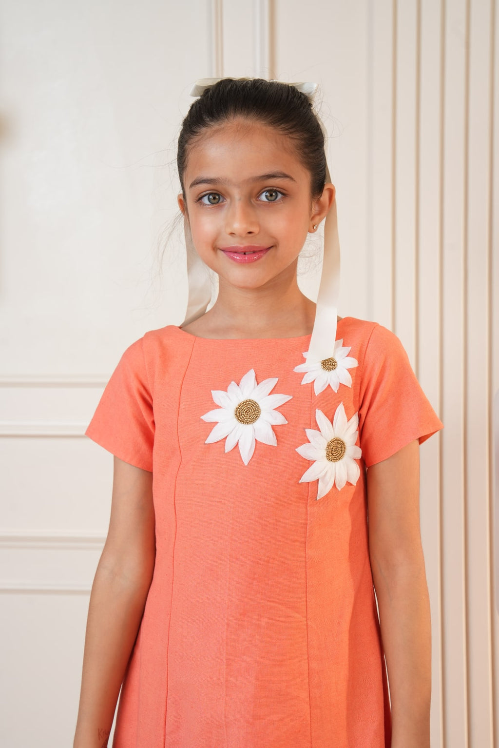 Orange Dress with Embroidered Flowers