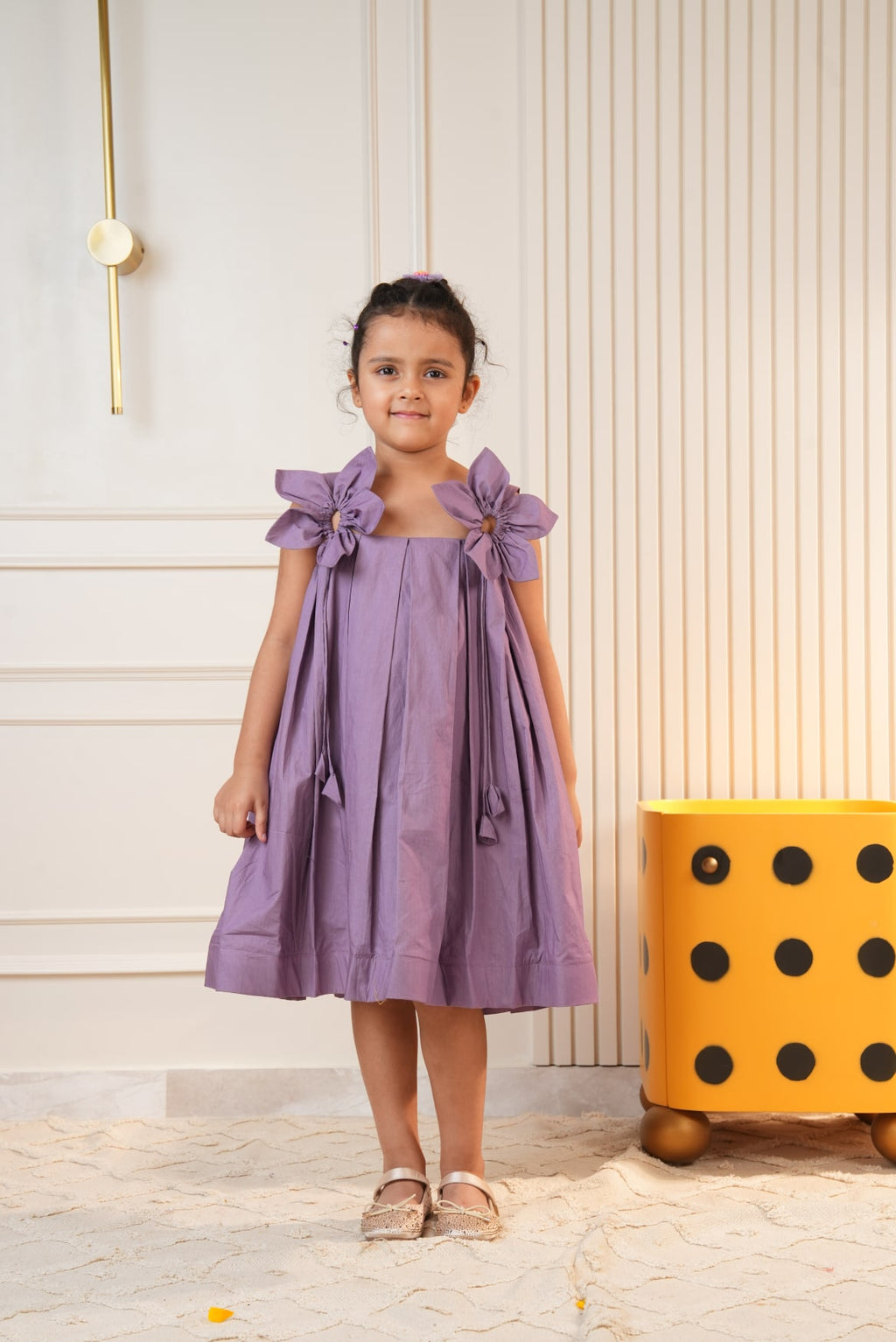 Purple Pleated Flower Dress