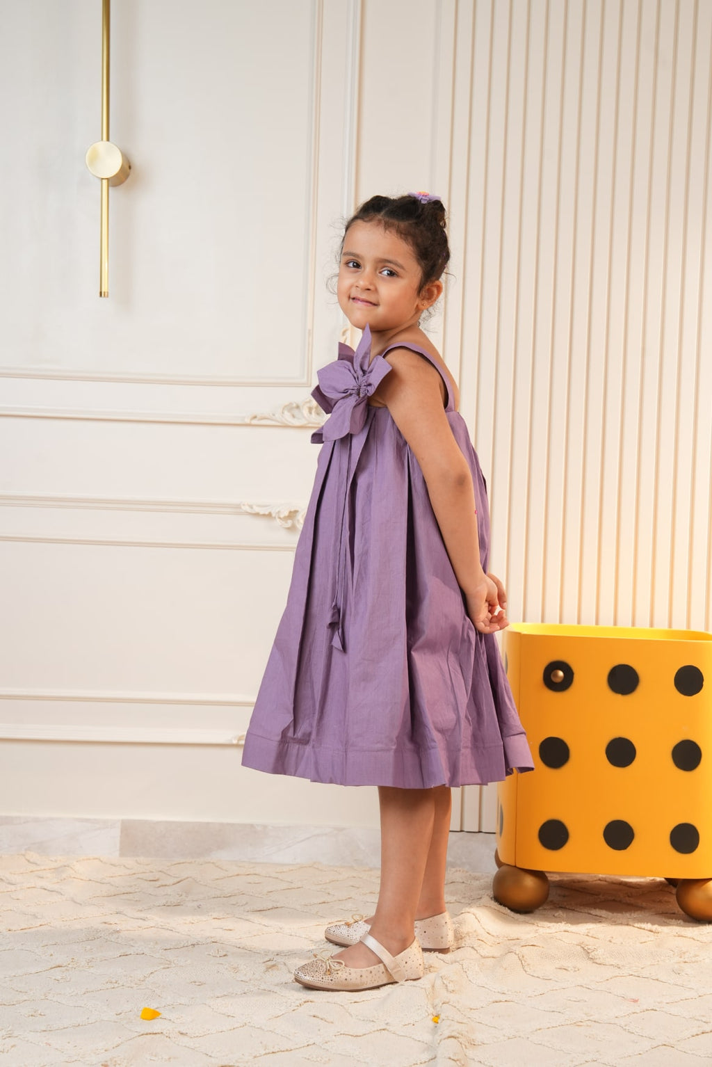 Purple Pleated Flower Dress