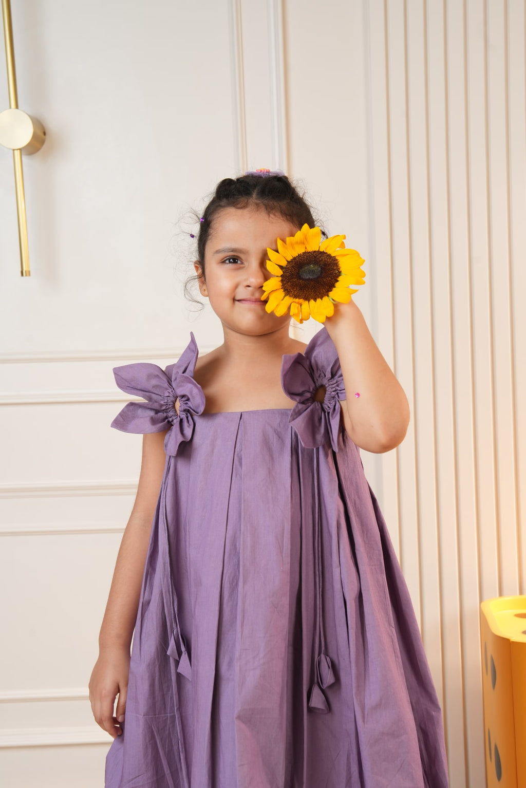 Purple Pleated Flower Dress