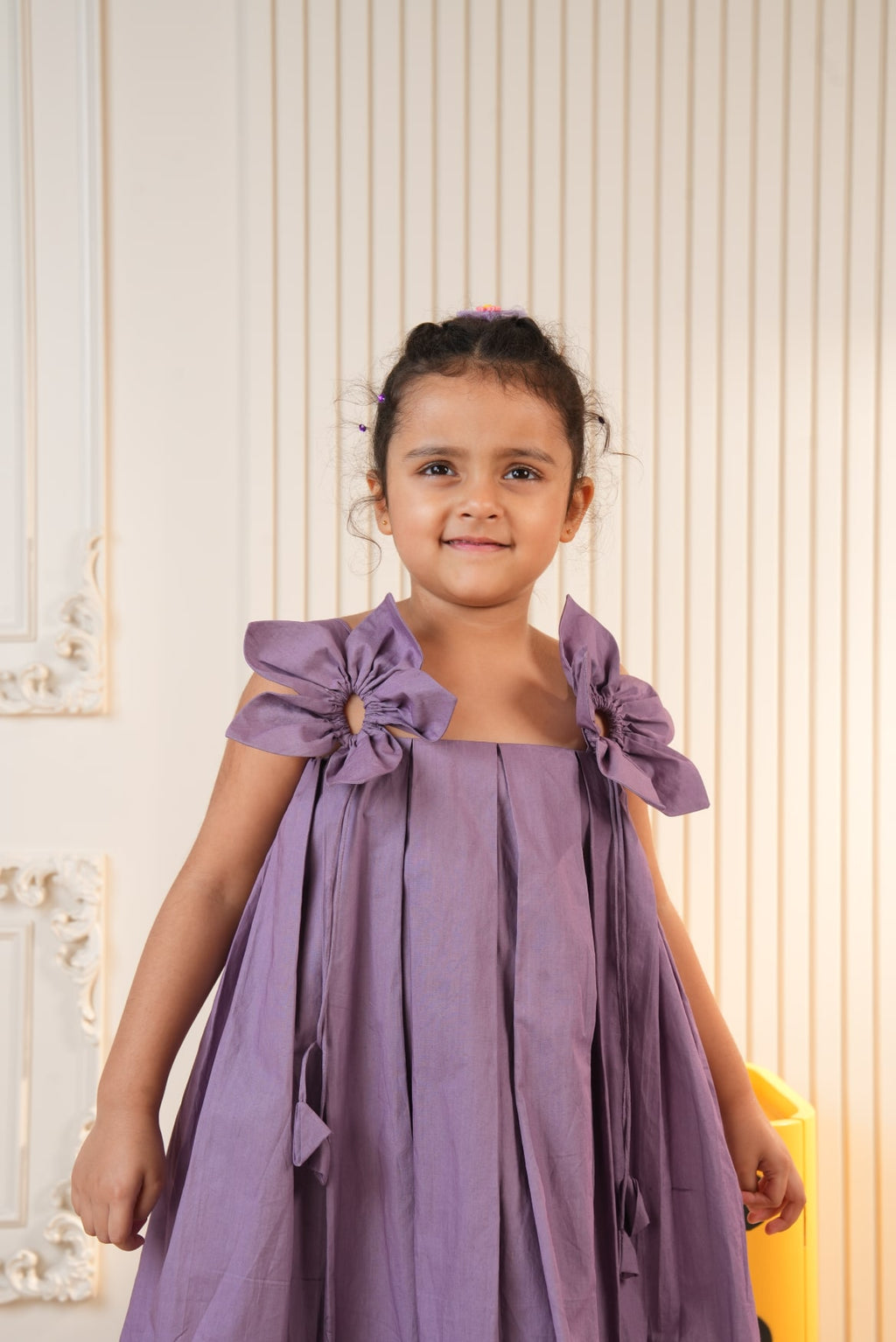 Purple Pleated Flower Dress